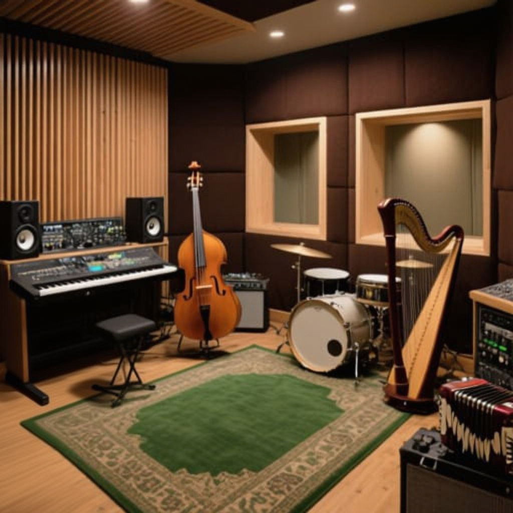 Recording Studio with Instruments and Acoustic Panels