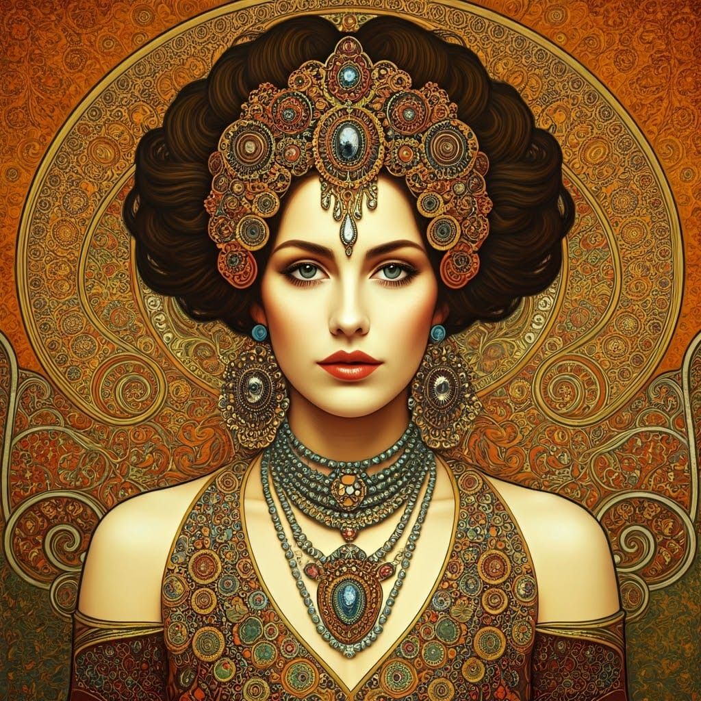 Elegant Woman's Portrait in Art Nouveau Style