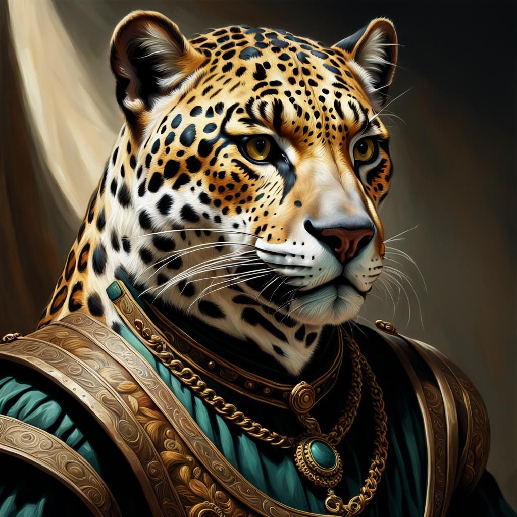 Jaguar Portrait in Neoclassical Oil Painting Style