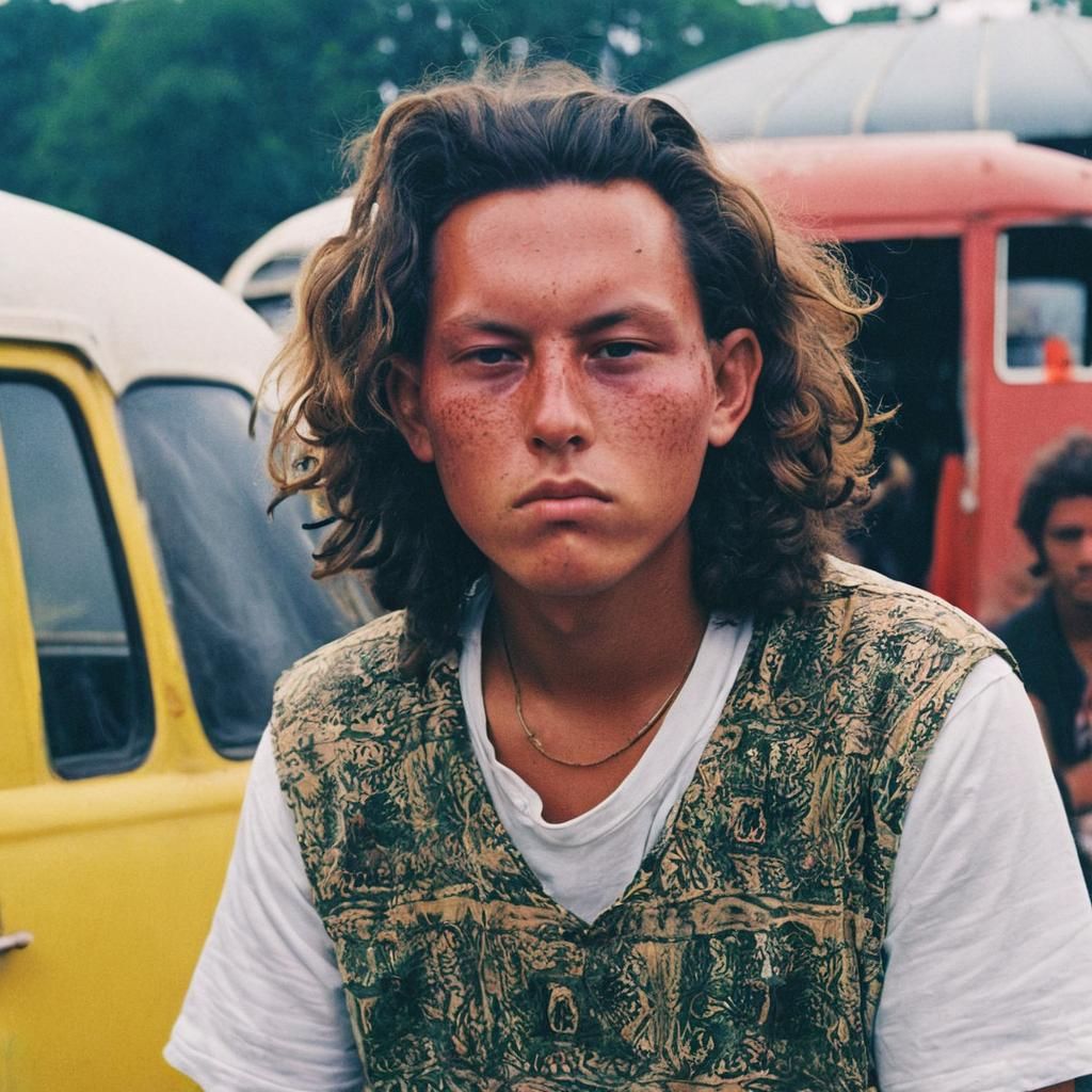 Subject as Woodstock Hippie: Cinematic Film Still