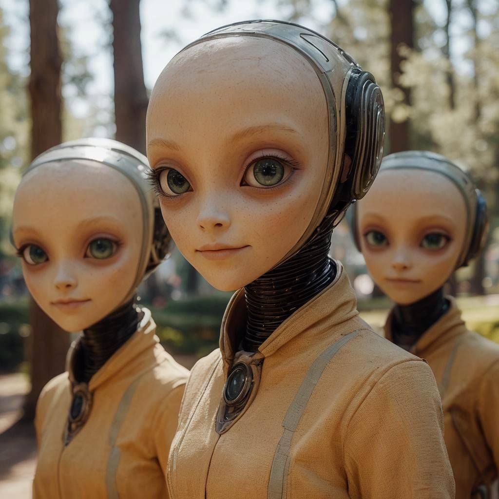 Future Humans Smiling in a Park