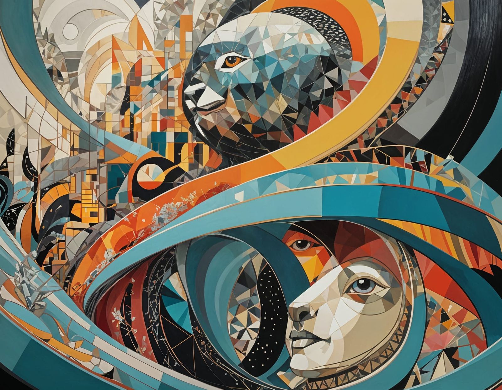 Angular Oil Painting in Art Deco Style