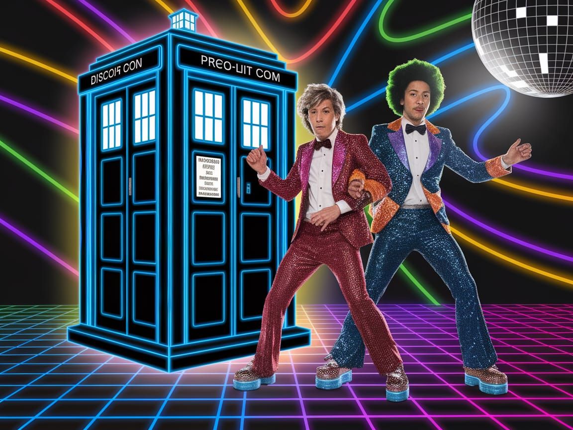 Disco Time Travelers Dancing to Cosmic Rhythm