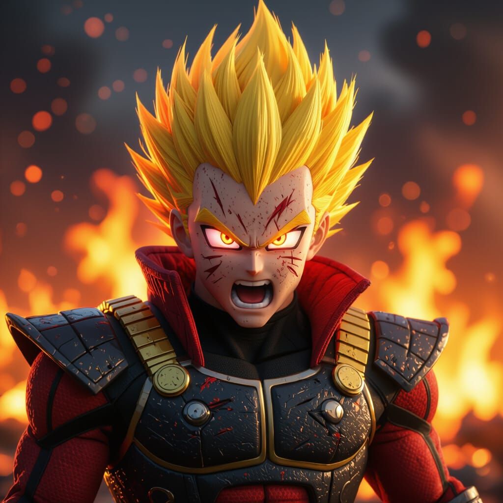 Furious Super Sayan in Blazing Inferno: Matte Painting