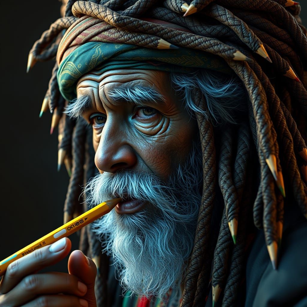 Aged Rastafarian Man Smoking Pencil Dreadlocks