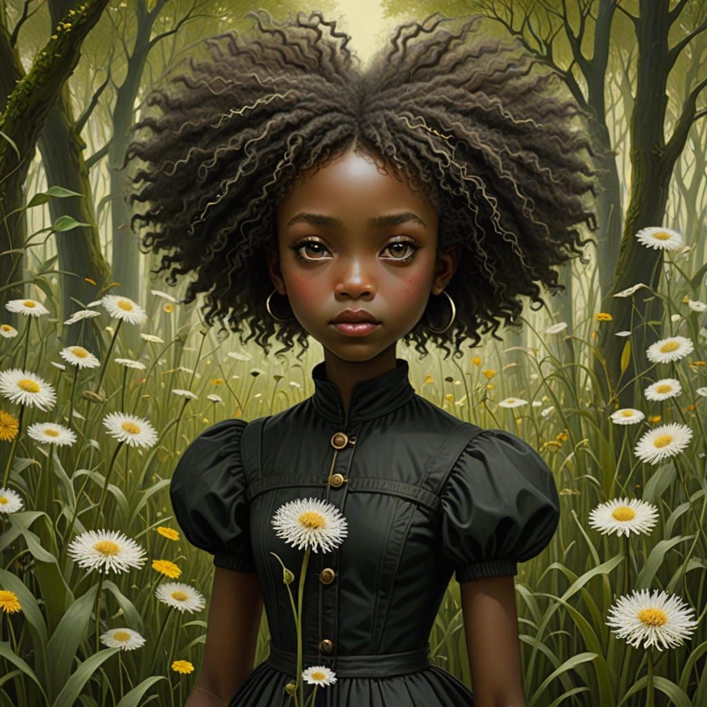 Miniature Girl in a Surreal Garden Scene