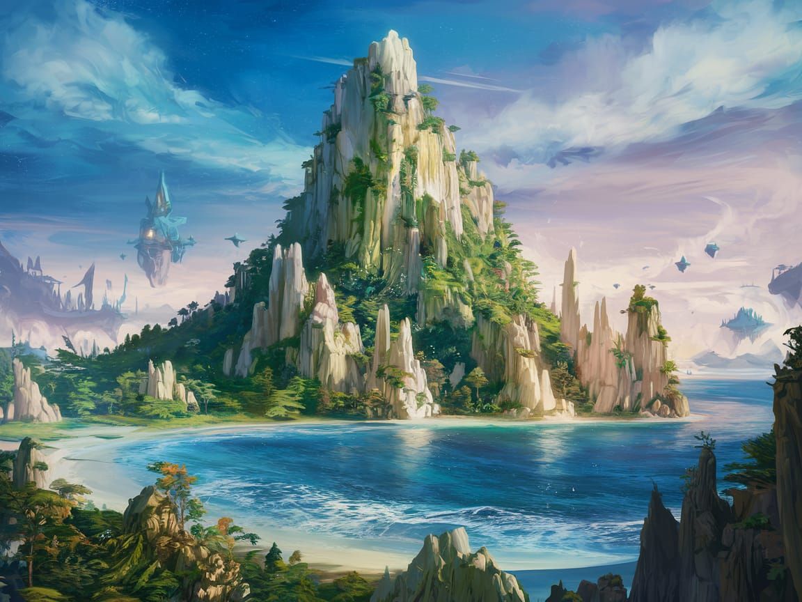 Fantasy Mountain and Sea Matte Painting