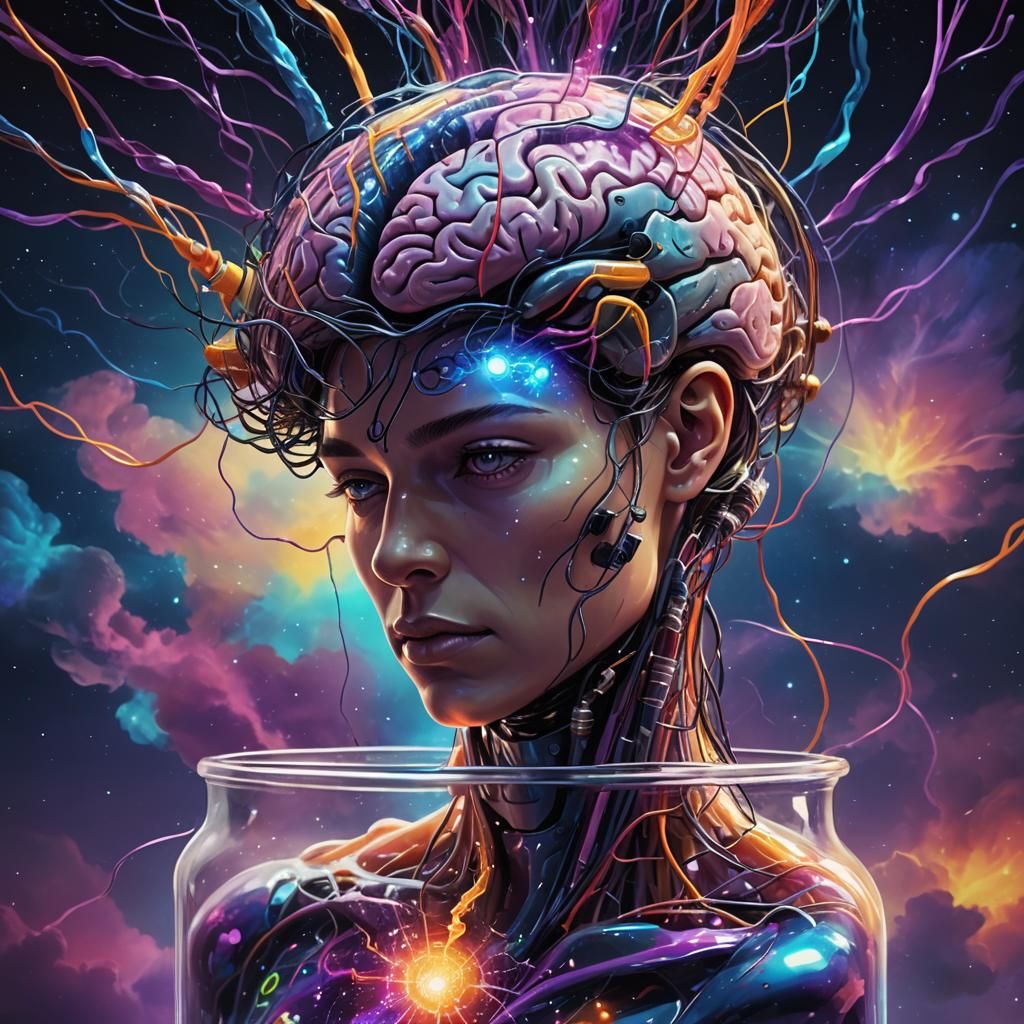 Brain in Jar Controls Starship: Hyperrealistic Concept Art