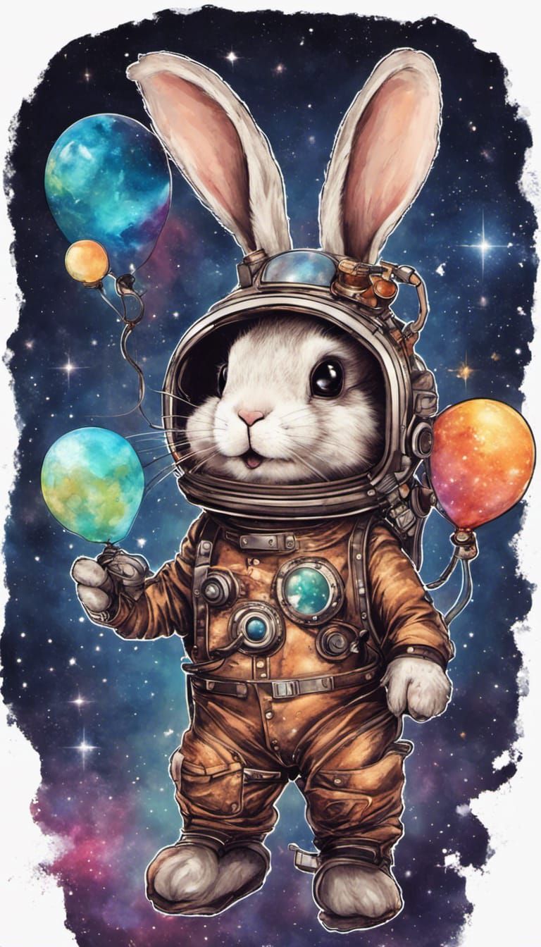 Astronaut Bunny with Balloon in Steampunk Universe