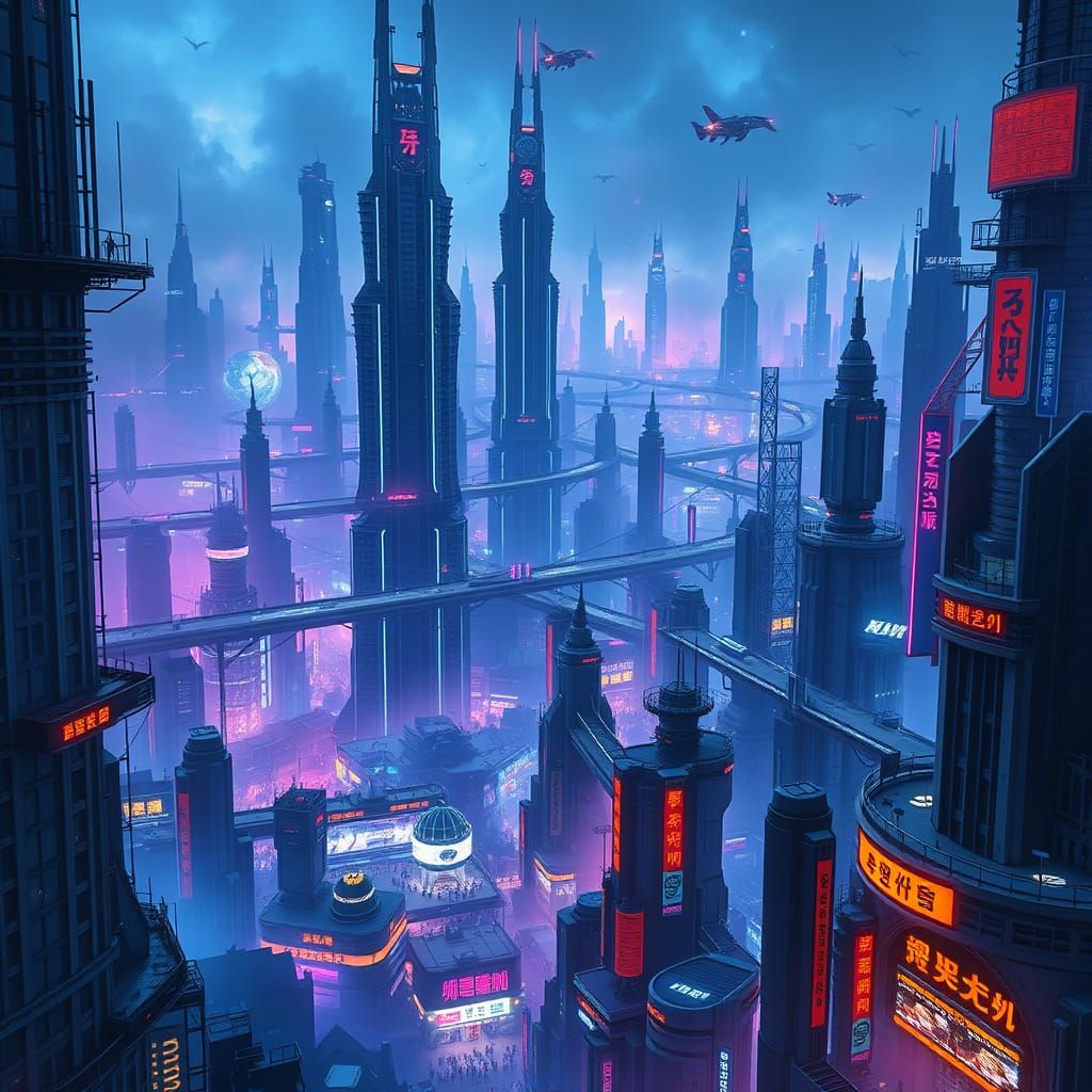 Futuristic Neon Metropolis Inspired by The Fifth Element