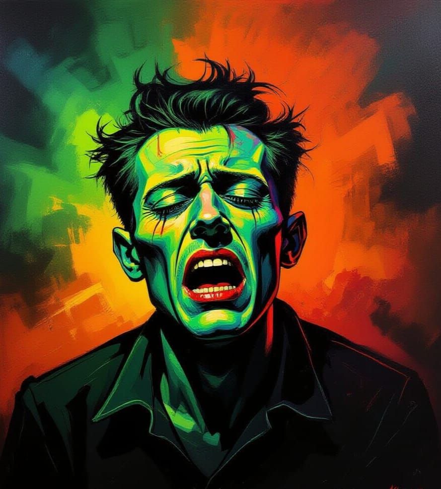 Distorted Figure Expressing Turmoil as Oil Painting