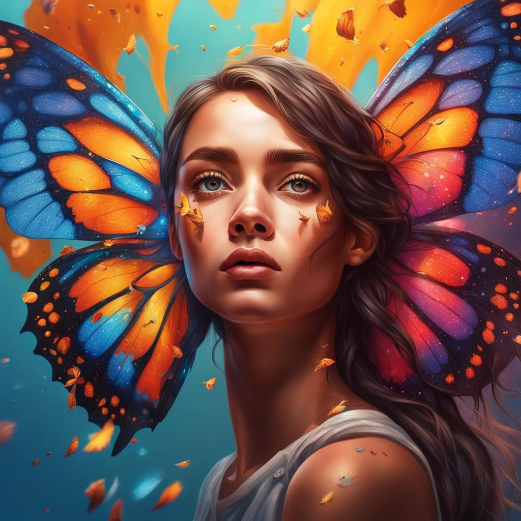 Butterfly Winged Woman: Hyperrealistic Splash Art