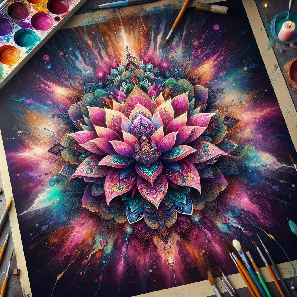 Vibrant Lotus Mandala in Fantasy Concept Art Style