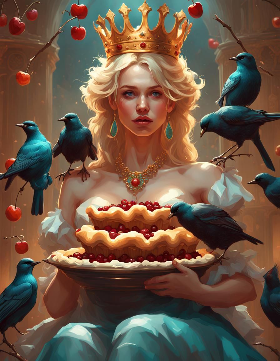 Baby Queen with Blackbird Pie: Art Nouveau Digital Art