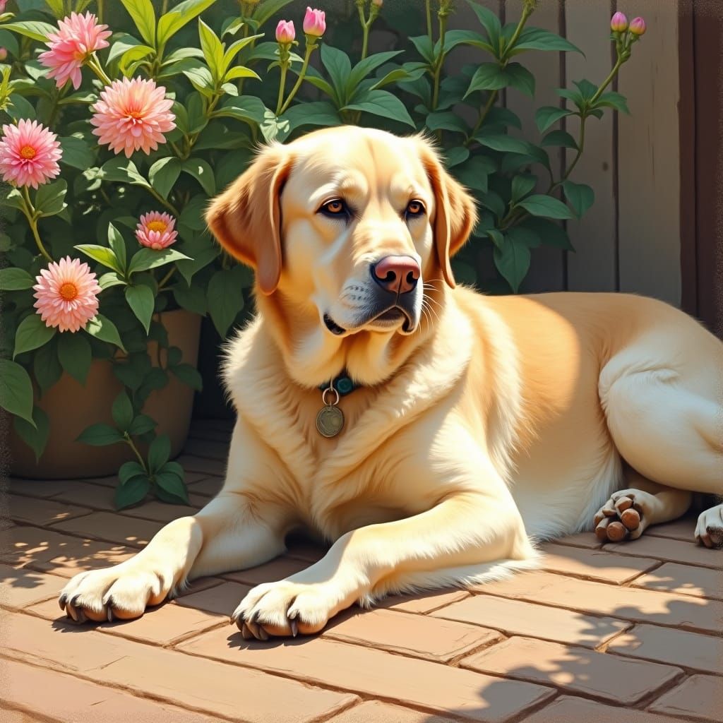 Golden Labrador in Impressionist Summer Idyll