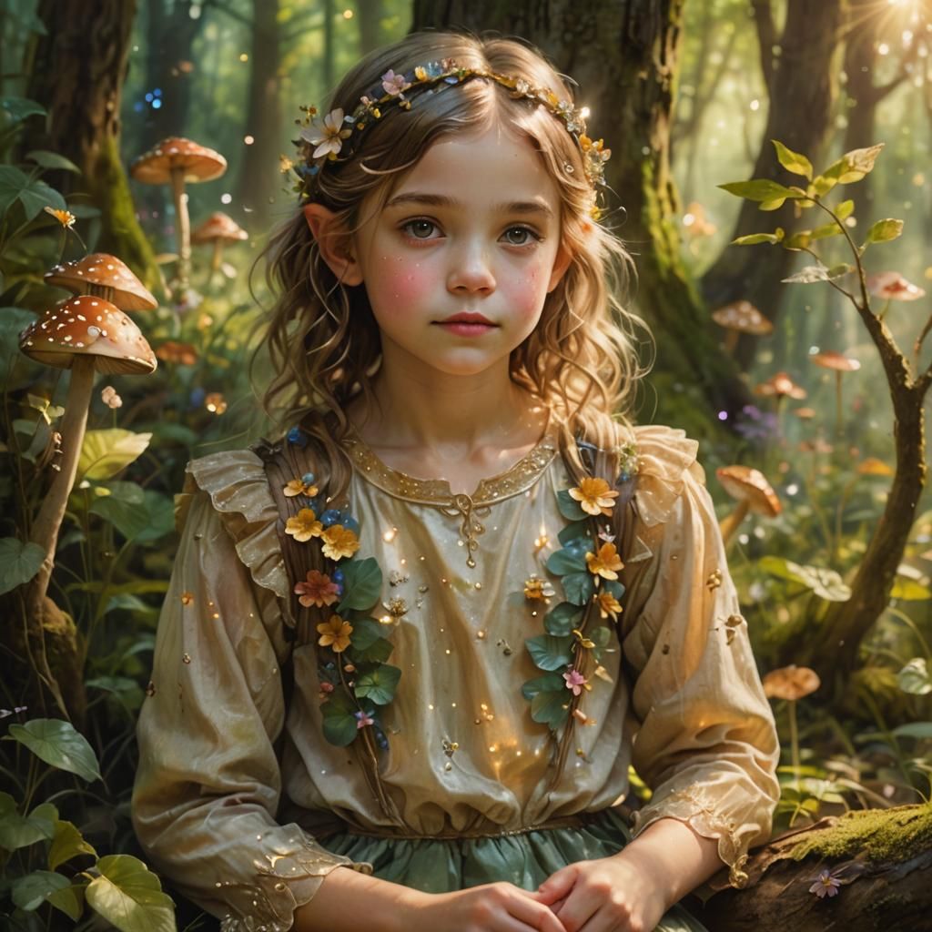 Child Fairy on Mushroom in Whimsical Watercolor Art