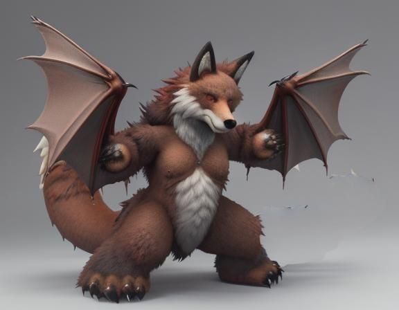 Fox Bear Dragon Hybrid with Wings and Paws
