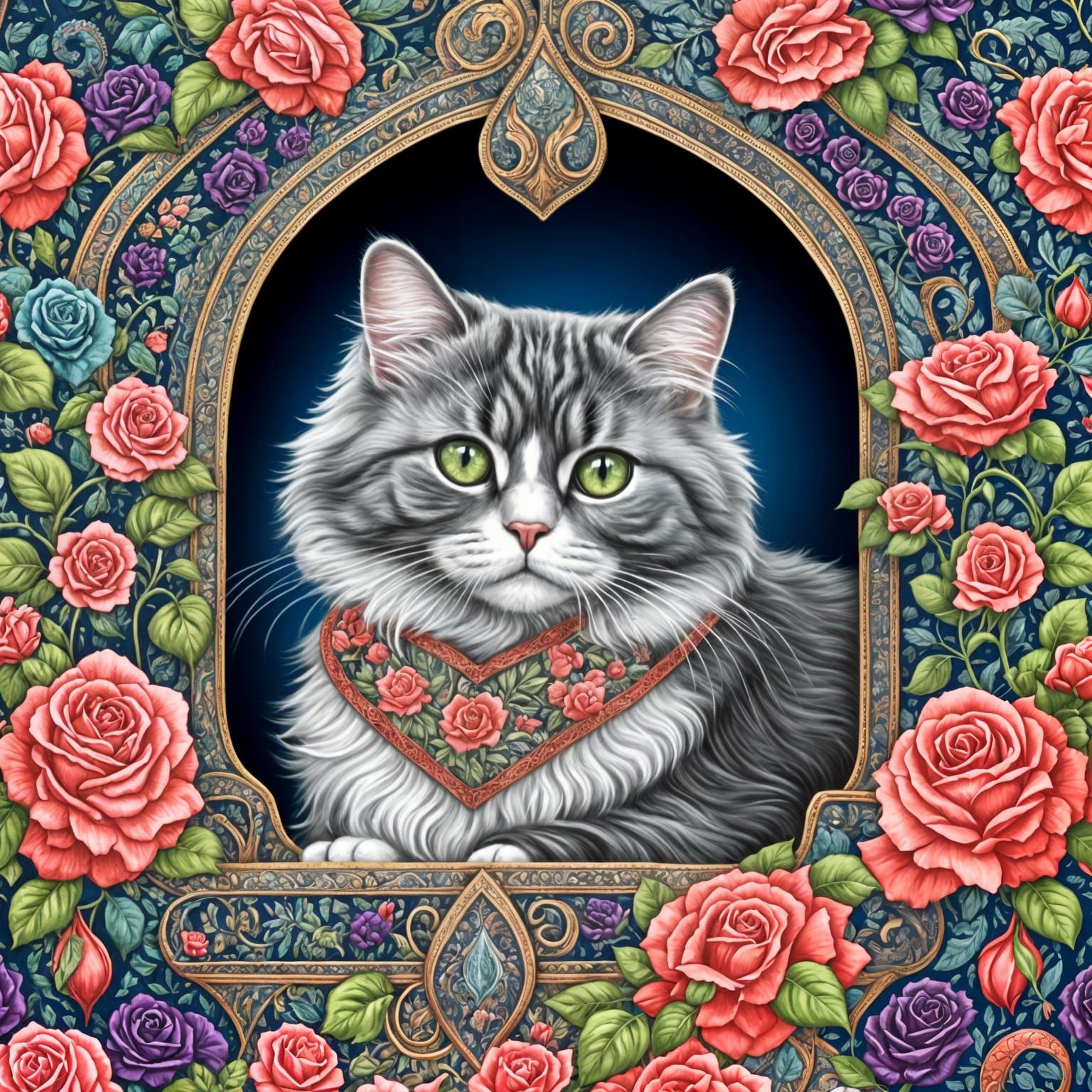 Persian Cat in Paisley Roses