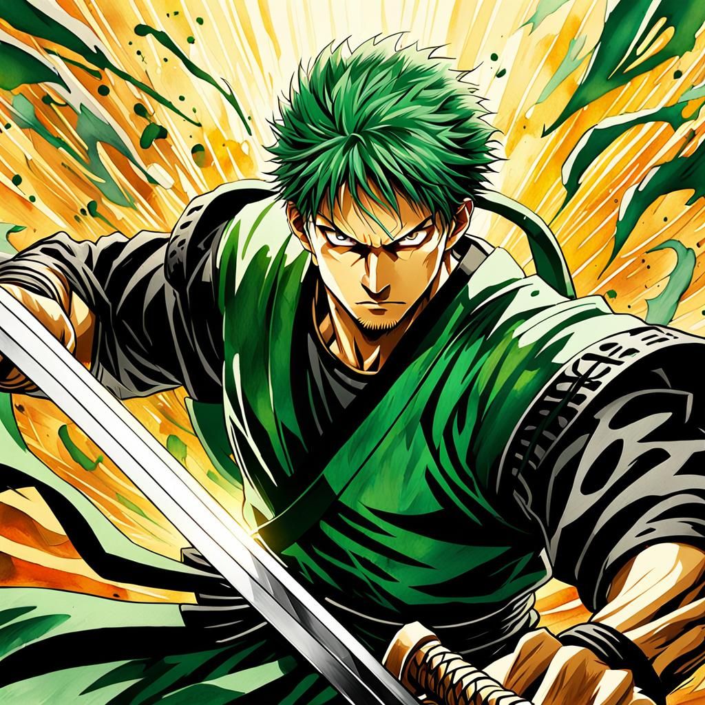 Zoro in Dynamic Anime Art Style