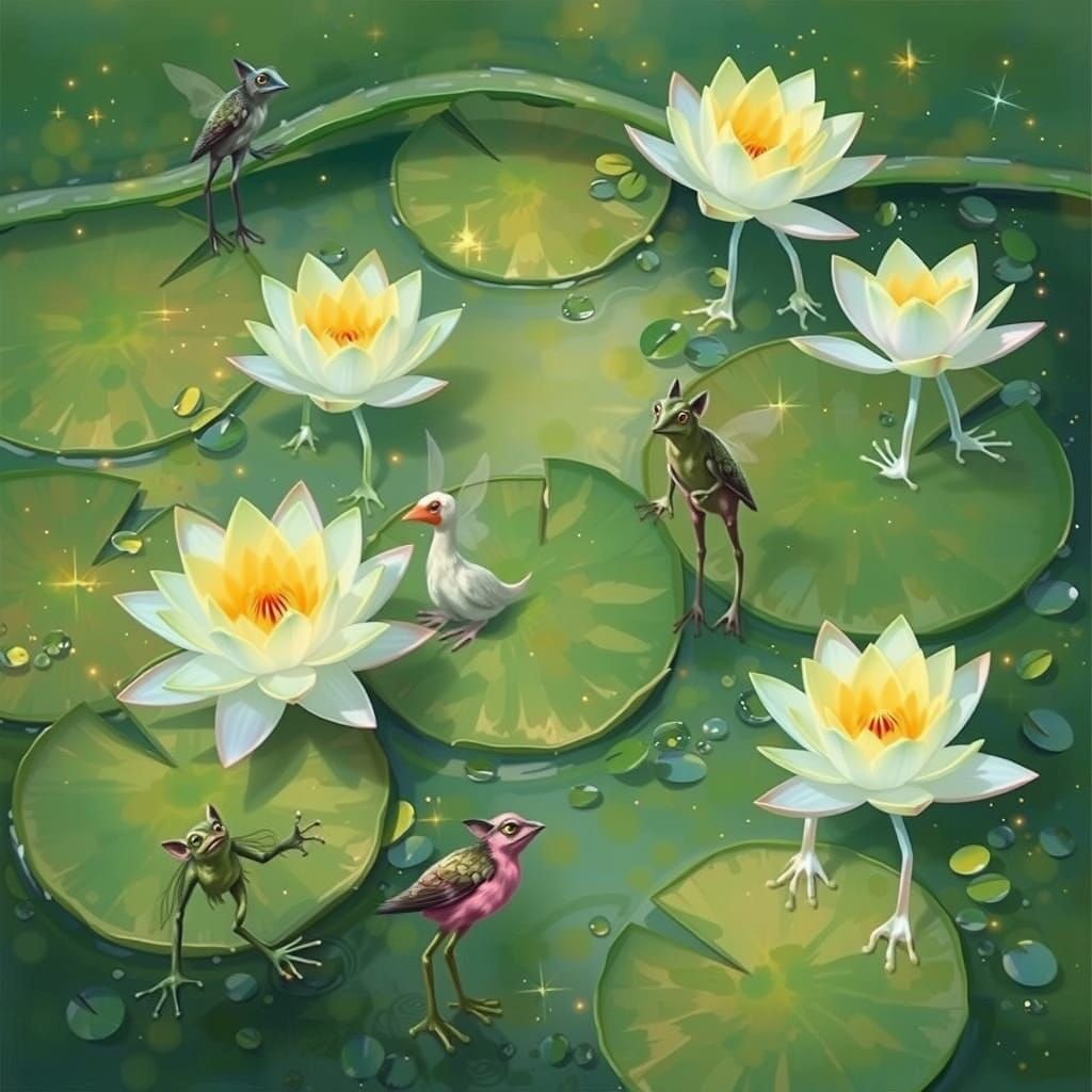 Fae Creatures Invade Monet's Lily Pond in Whimsical, Iridesc...