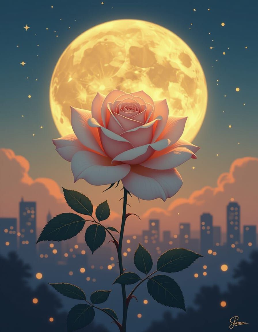Fragile Rose Under Twilight Moonlight