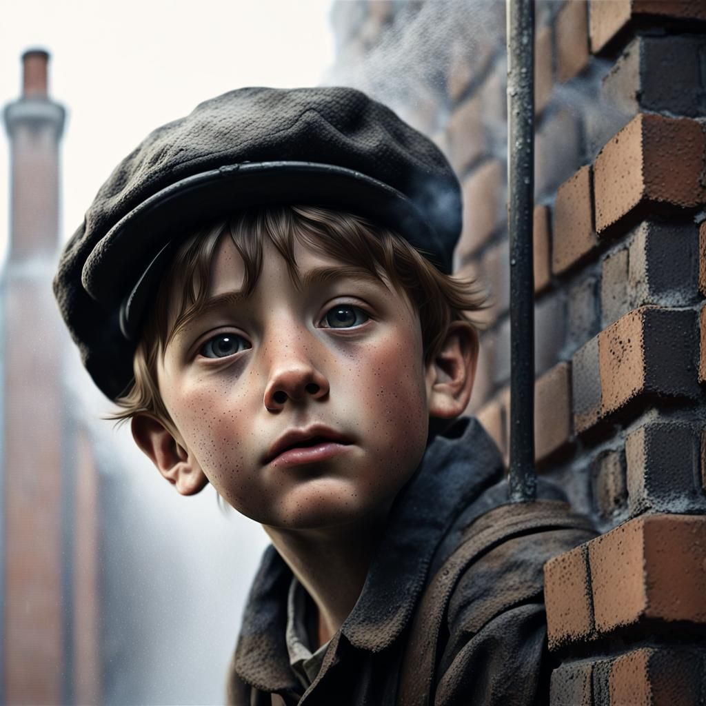 Child Chimney Sweep in Foggy London Street