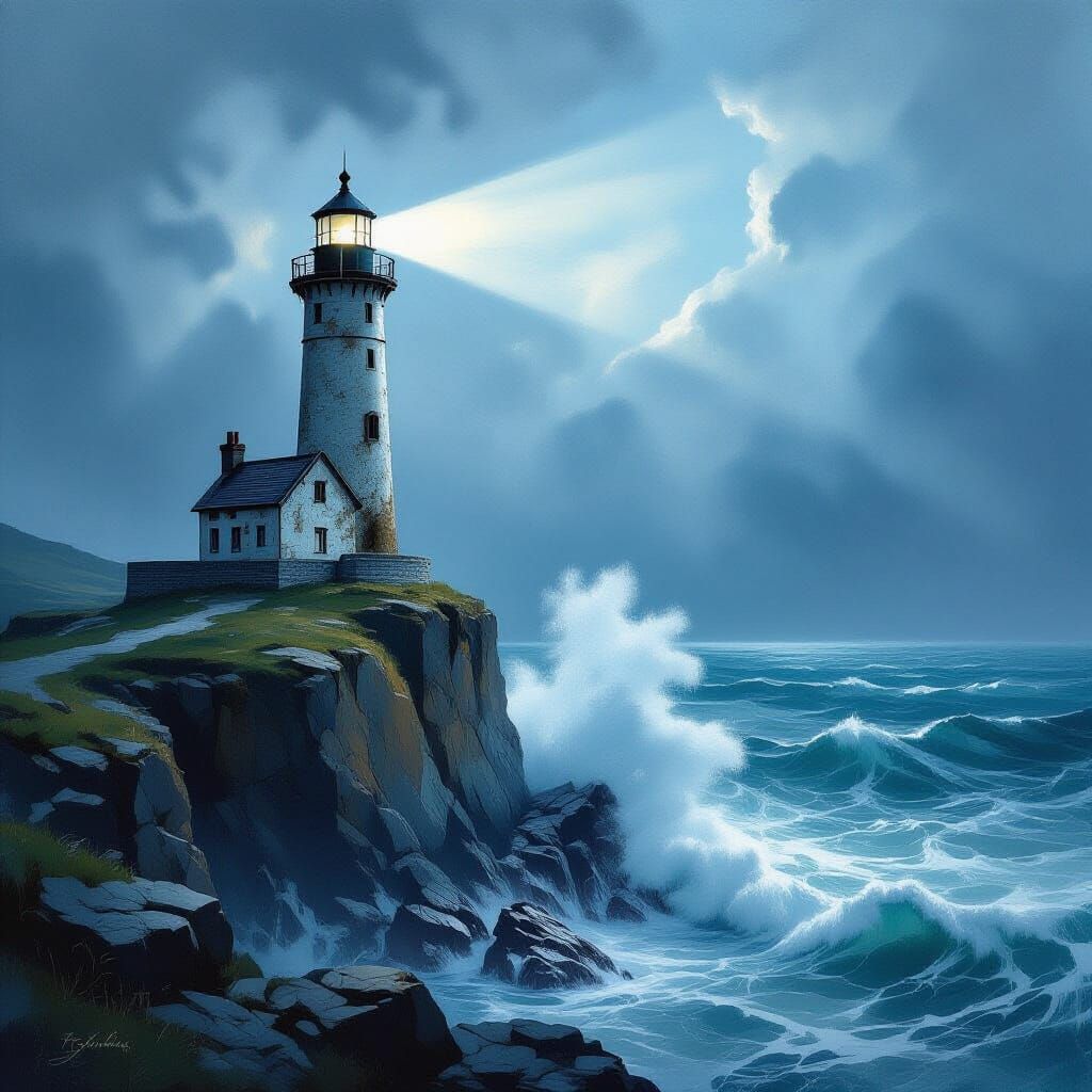 Stormy Sea Lighthouse in Dramatic Light
