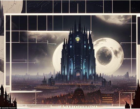 Majestic Time Machine Castle in Retro-Futuristic Style