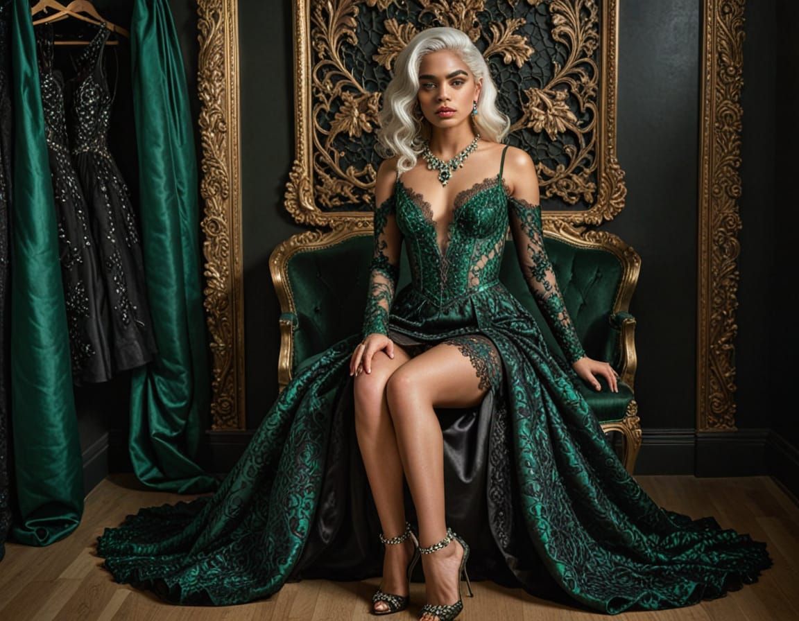 Baroque Portrait of Woman in Gothic Lace Gown