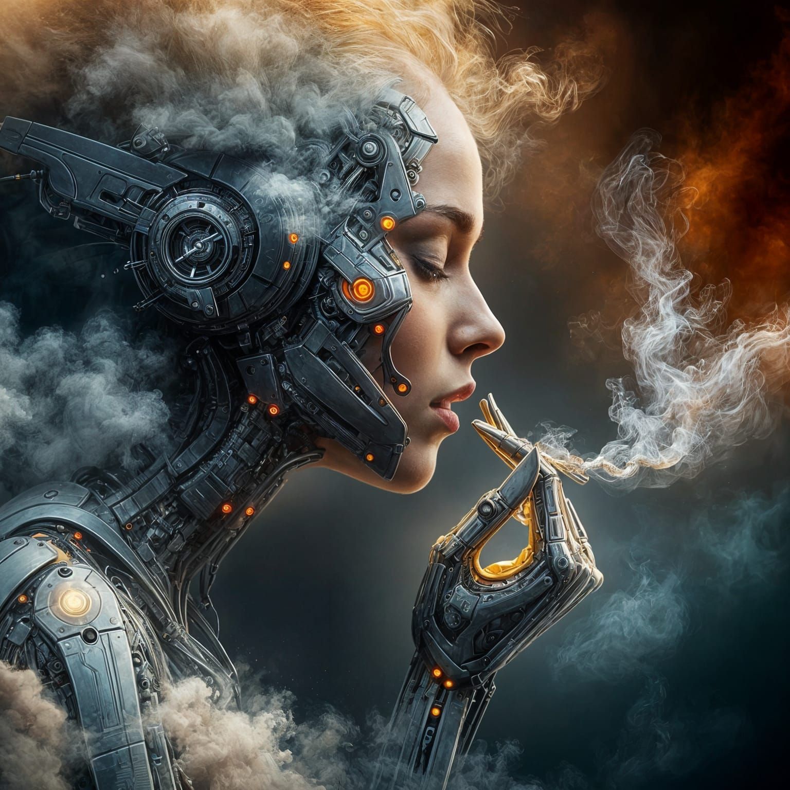 Ethereal Cyberpunk Woman in a State of Dreamlike Slumber