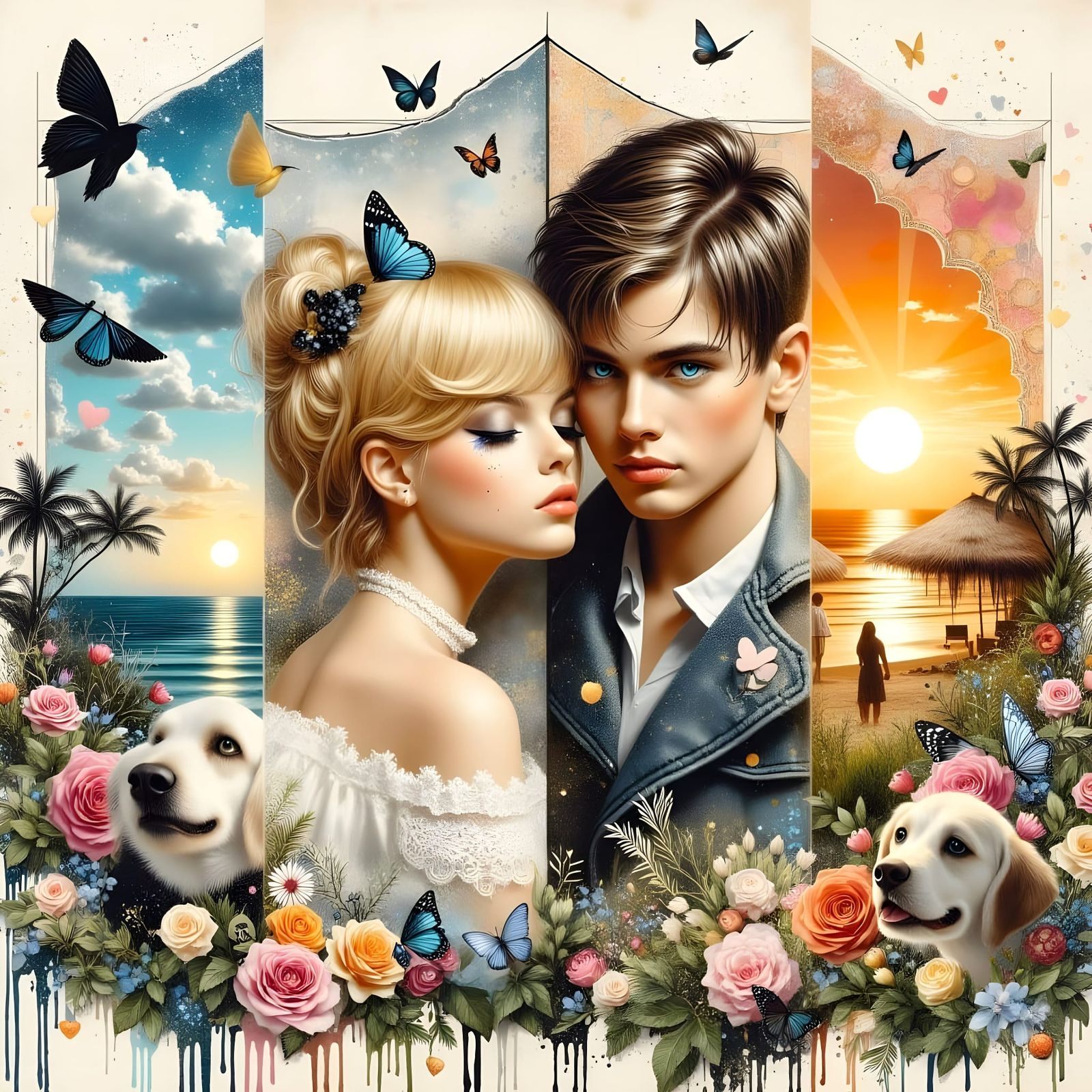 Dreamy Pastel Portrait of a Blond Girl in Whimsical Beach Se...