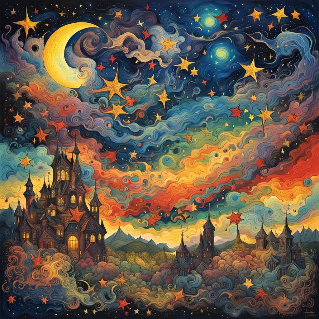 Intertwined Souls: Starry Night Abstract Expressionism