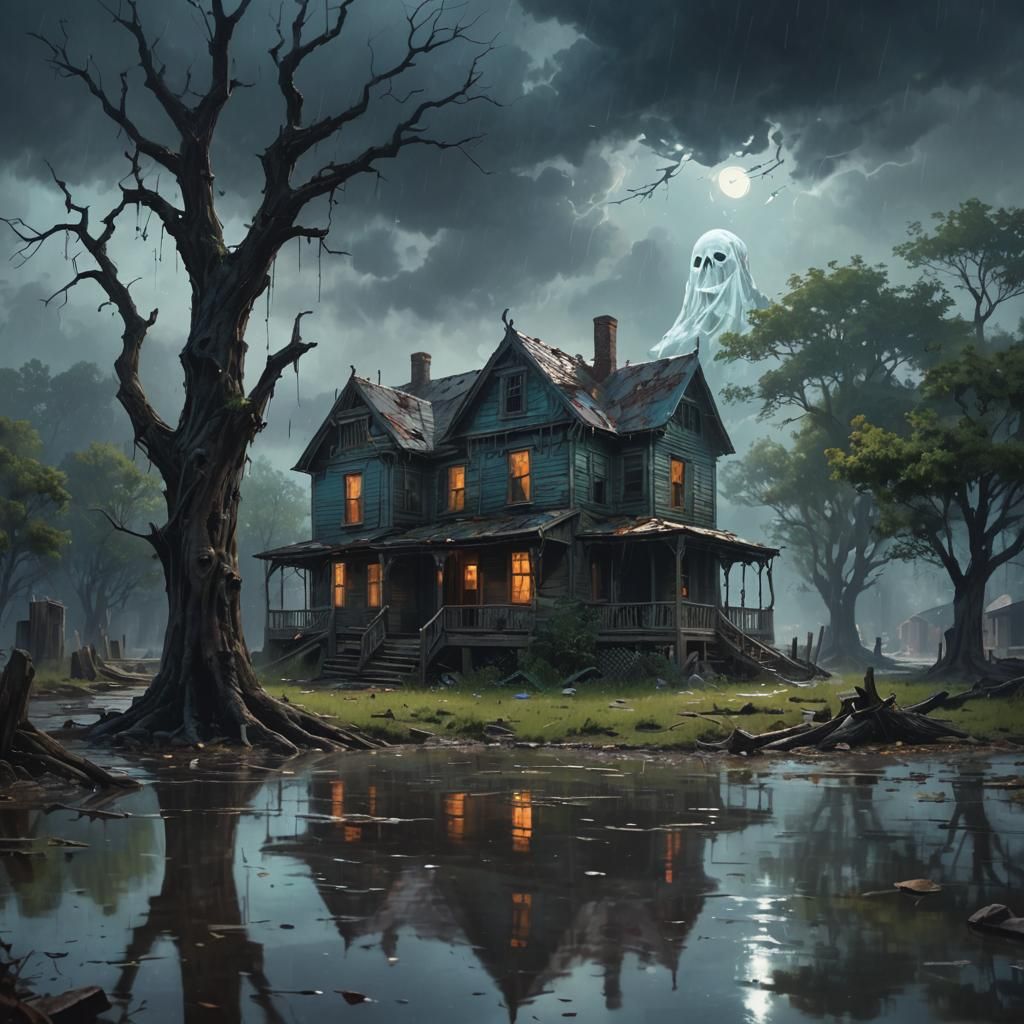 Hyperrealistic Ghost Figure in Colorful Splash Art