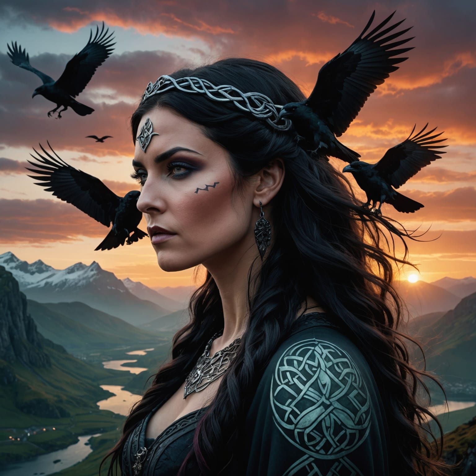 Morrigan, Celtic Goddess of Ravens, in Dramatic Digital Art