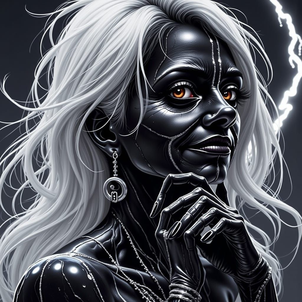 Metallic Cyberpunk Portrait with Electric Lighting