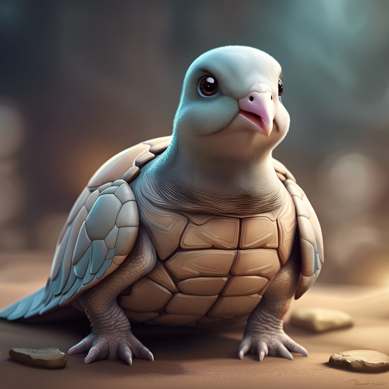 Adorable Turtle Dove Hybrid in Digital Painting
