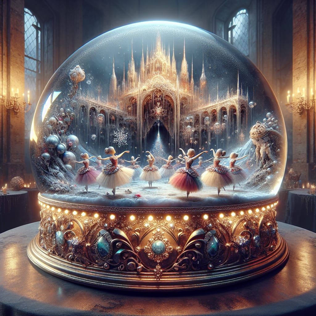 Whimsical Nutcracker Ballet Snow Globe Scene in Enchanting 8...