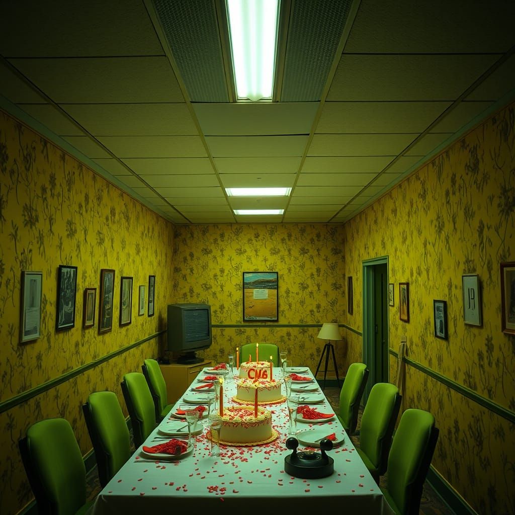 Liminal Office Birthday Party Abandoned Scene