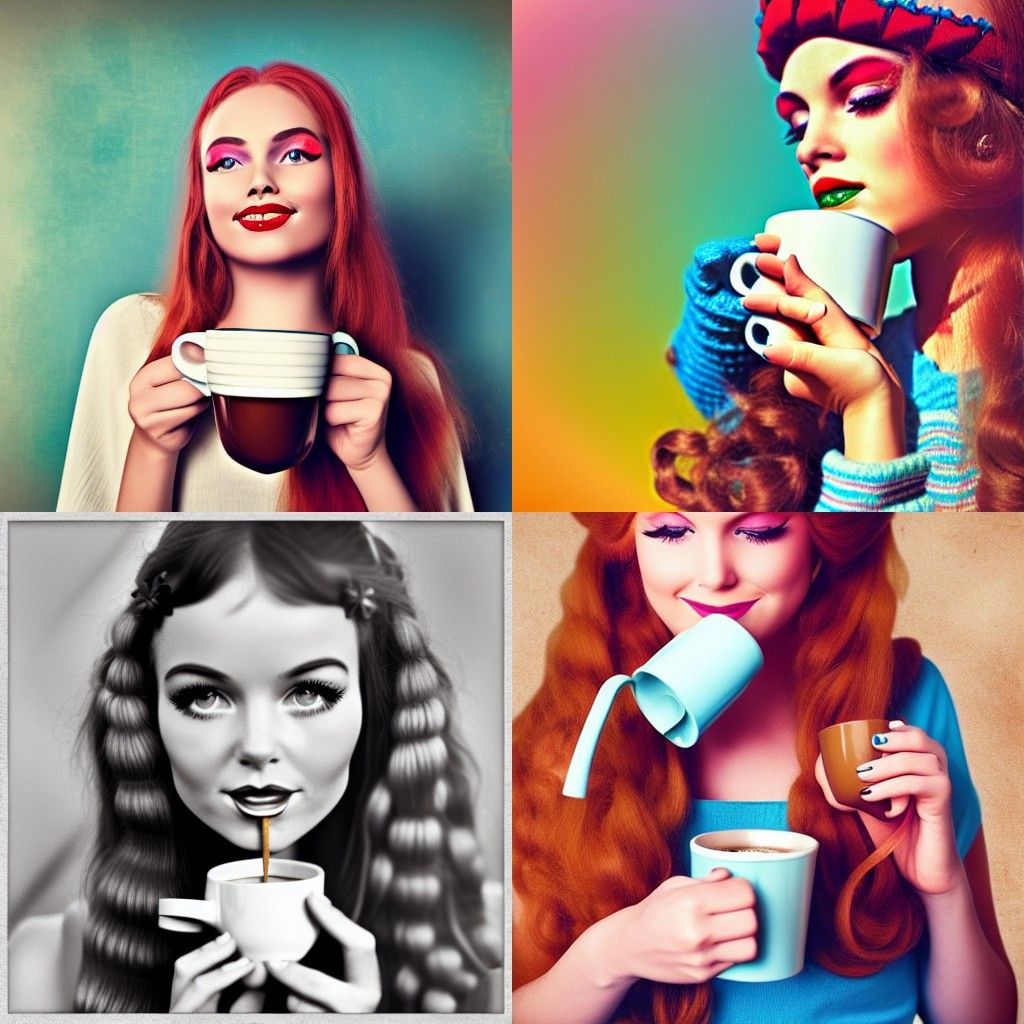 Hippie Girl Sipping Coffee, Airbrush Style