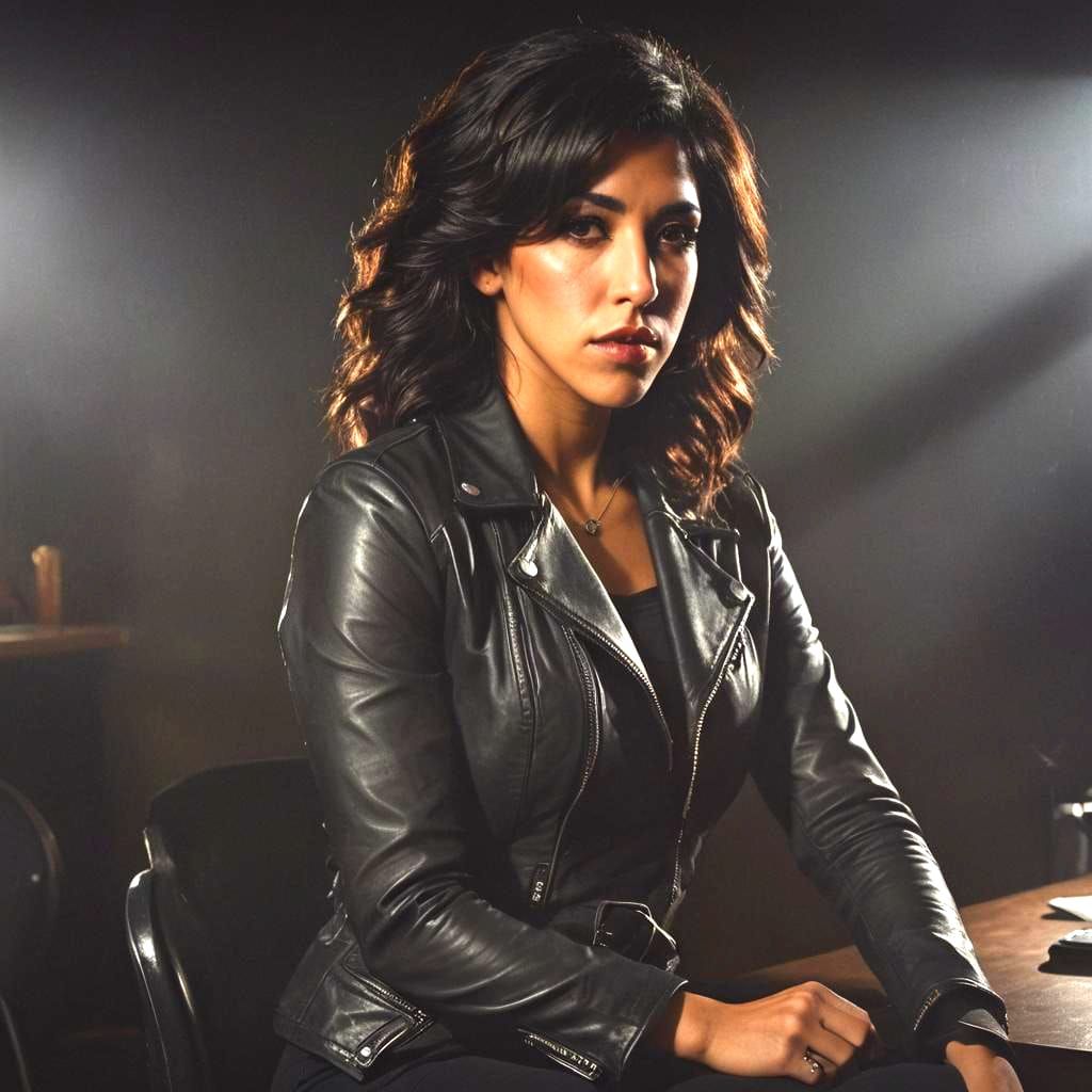 Woman in Leather Jacket Sitting with Boots on Desk