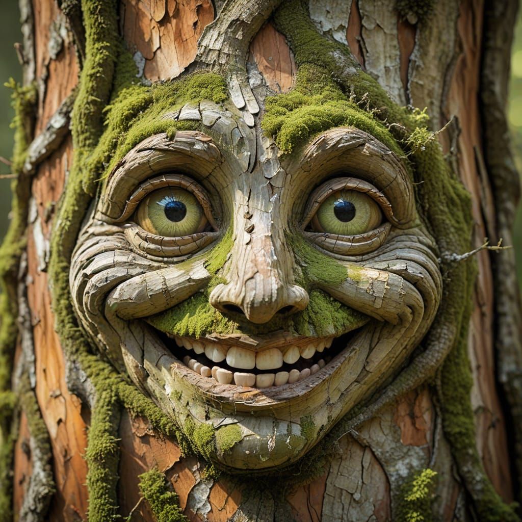 Autumn Tree Bark Portrait in Photorealistic Impressionist St...