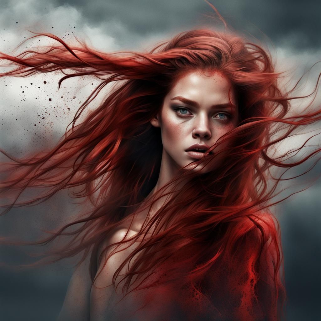 Barbara Palvin with Red Hair in Ink Splashes Style