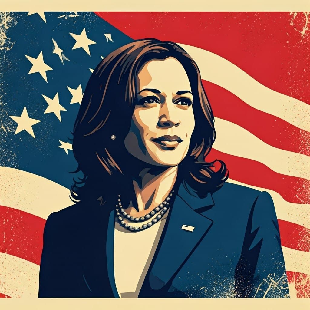 Kamala Harris Stencil Poster in Obey Giant Style