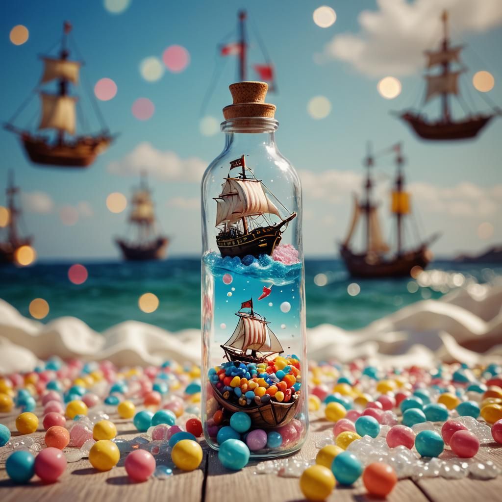 Seascape in Baby Bottle, Candy Art Style