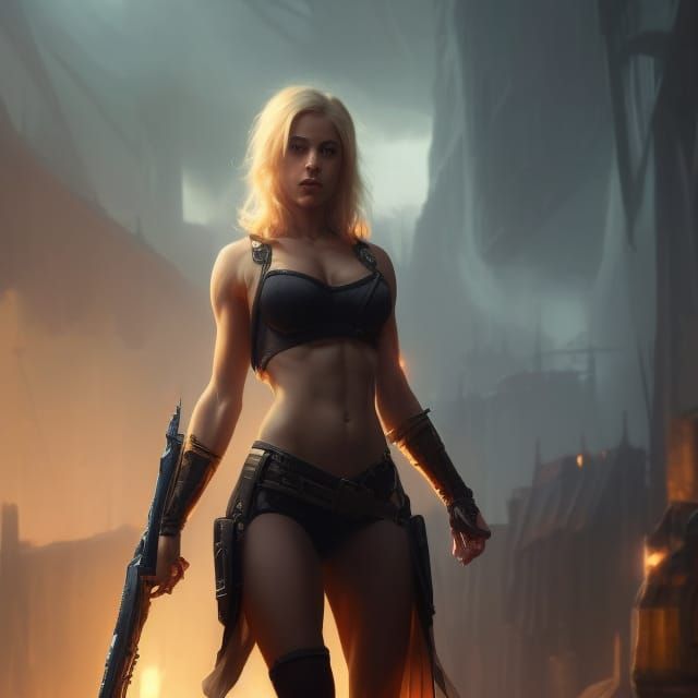 Muscular College Girl in Dark Fantasy Art