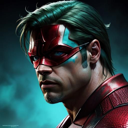 Brad Pitt as Marvel Daredevil Hyperrealistic Splash Art