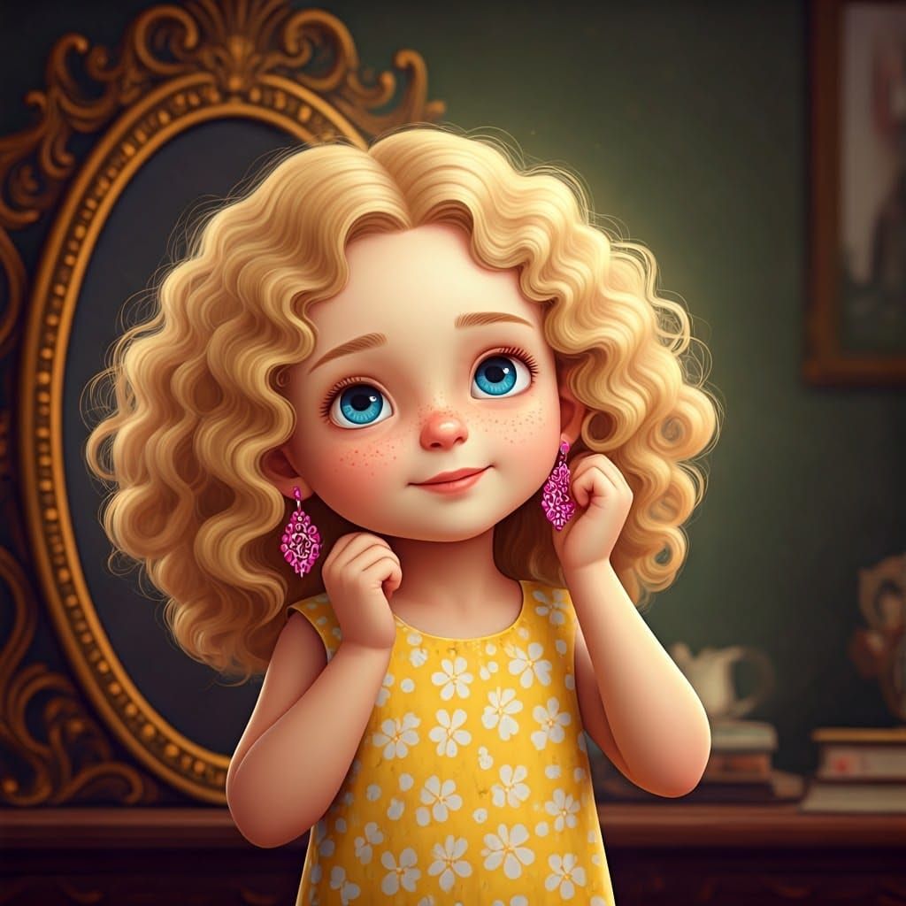 Whimsical 3D Girl Prepares for Adventure in a Vibrant Cartoo...