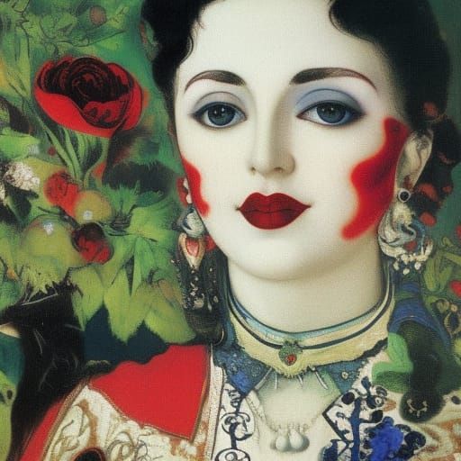 Surreal Vampire Portrait with Red and Blue Nose