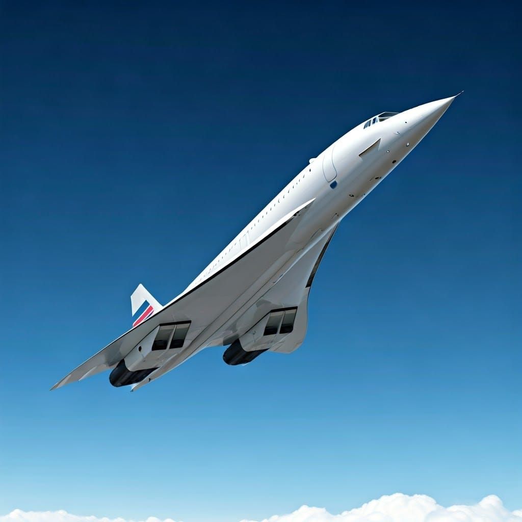 Futuristic Concorde Jet Soars Through Clear Blue Sky