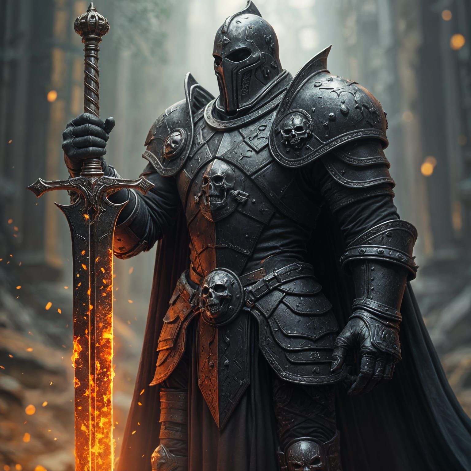 Dark Fantasy Paladin with Embossed Skull Armor